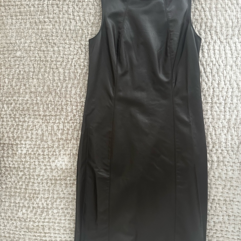 J. McLaughlin Elegant Brown Pleather Sleeveless Midi Dress